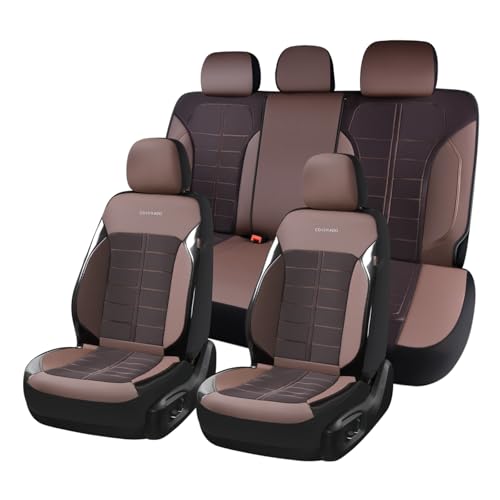 Coverado 3D Air Mesh Car Seat Cover Full Set, Sports Carbon Fiber Design, Breathable Seat Protectors Airbag Compatible Comfort Universal for Most Cars, Van,Trucks, SUV, Brown - color: Brown, size: Full Set