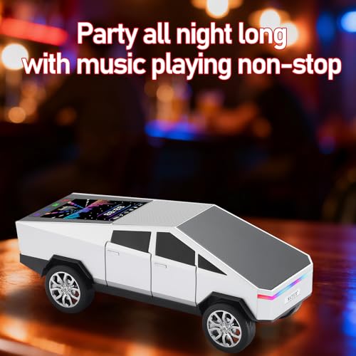 WSTER WS-580 Futuristic Pickup Truck Bluetooth Replica Speaker with LED Display Screen TWS, FM, USB/TF, LED Headlights, Mic, Practical Gift for Car Model Fans, Audio Users & Tech Hobbyists (Silver) - color: Silver