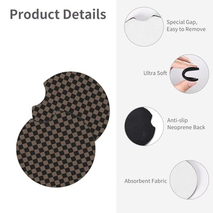 Checkered Black Brown Steering Wheel Cover Black Brown Checkered Steering Wheel Cover Anti-Slip Breathable Universal for 15 Inch Car with 2 Pieces Car Coasters Suitable - color: 1-Checkered Brown