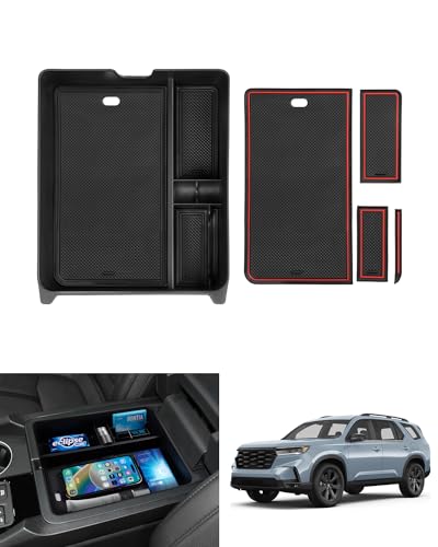 Autorder Center Console Organizer for 2023-2026 Honda Pilot,2024-2026 Ridgeline/Passport Accessories Armrest Storage Box Secondary Insert Tray with 2 Color Mats - size: 2023+ Pilot Armrest Organizer