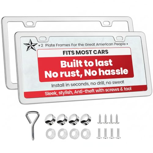 2 Pack Sliver Stainless Steel License Plate Frames with 2 Holes, Polish Mirror License Plate Holder, Rust-Proof, Includes Chrome Screw Accessories, Universal Car License Plate Cover for Man and Women