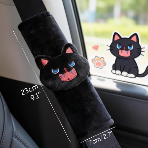 2 PCS Seat Belt Cover Pad, Cute Kawaii Animal Cat Seatbelt Covers for Kids, Soft Seatbelt Cushion, Car Seat Strap Pads (Black) - color: Black