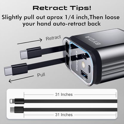 4 in 1 Retractable Car Charger with Starry Light,69W USB-C Fast Car Charger, for iPhone 17/16/15/14/13/12/11, Android,Pixel,Cigarette Lighter Charger (for Lightning+USB-C) - size: for Lightning+USB-C