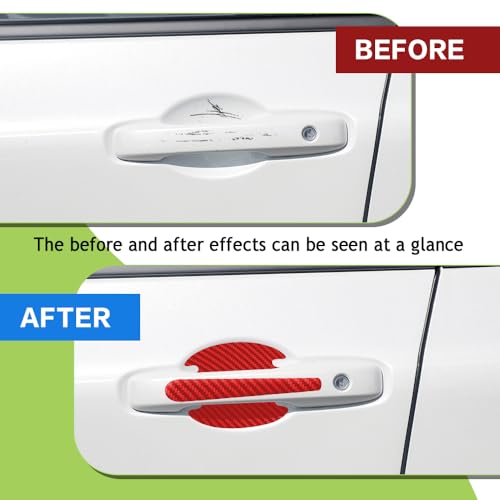 8PCS Car Door Handle Scratch Protector, Paint Guard Cover, Carbon Fiber Bowl Sticker, Protective Film for Most Handles (Red) - color: Red