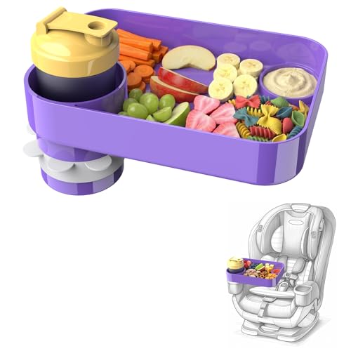 Car Seat Snack Tray for Kids, Mess-Free Square Travel Tray Cup Holder Snack Tray, Durable Car Food Tray for Toddlers, Universal Fit Kids Travel Road Trip Essentials (purple) - color: purple