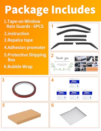 6-pcs Low-Profile Window Rain Guard for 2011-2021 Jeep Grand Cherokee Rain Guards Side Window Visors Extra-Thick Vent Visor Window Deflectors Tape-on Vent Shades Car Accessories - size: Fit for 2011-2021 Jeep Grand Cherokee
