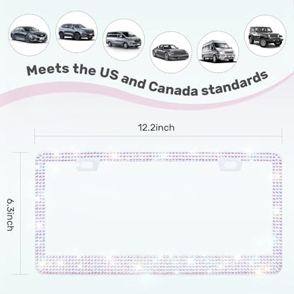 QUANQIUFEI 2 Pack Bling License Plate Frames, Sparkly Rhinestone Diamond Car License Plate Cover for Women, Stainless Steel Car Accessories with Glitter Crystal Caps (Crystal AB) - color: Crystal AB