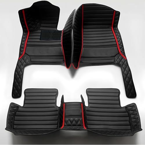 Custom Personalized Floor Mats for Cars，Luxury Full Coverage All Car Floor Mats，Anti-Slip Leather Car Mat Set ，Custom Floor Mats for 99% of Cars, Trucks & SUVs. (Black Dual Color and red) - color: Black dual color and red