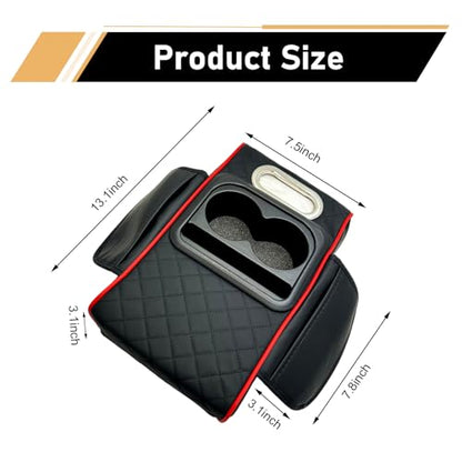 WZP Car Center Console Armrest Pillow, Memory Foam Leather Armrest Cover with Cup Holder Phone Holder Storage Pocket Tissue Holder, Universal Height Enhancement Car Armrest Cushion (Black&Red Line) - color: Black&Red Line