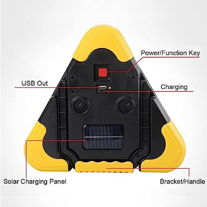 2Pcs LED Emergency Triangle Solar Charging Safety Triangle 5 Mode