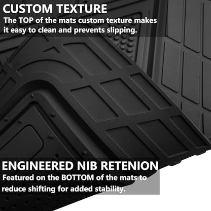CAR PASS Heavy Duty Rubber Floor Mats Gray Car Mats Full Set with Trunk Cargo Liner - Universal Waterproof Floor Mats for Car SUV Truck, Durable All Weather Automotive Liner Mats (All Black) - color: Black Cargo Liner