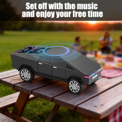 Futuristic Truck Bluetooth Replica Speaker with LED Display Screen – Portable Future-Style Audio with TWS Link, FM Radio, LED Lighting and Built-in Mic, For Every Technology and Truck Lover (Black) - color: Black