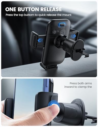 Lamicall 2026 Wider Clamp & Metal Hook Car Phone Holder Vent [Thick Cases Friendly] Phone Holders for Your Car Mount Automobile Hands Free Cradle Air Vent for iPhone 17 16 15 Pro Max Dark Grey - color: NEW Upgraded - Dark Grey