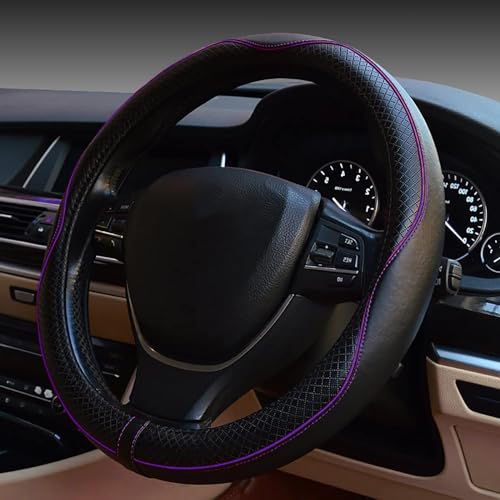 ESEWALAS Universal Car Steering Wheel Cover,Anti-Slip Leather Steering Wheel Cover,Sports Style Steering Wheel Protector,Car Interior Accessories Auto Steering Wheel Covers (Black with Purple) - color: Black with Purple