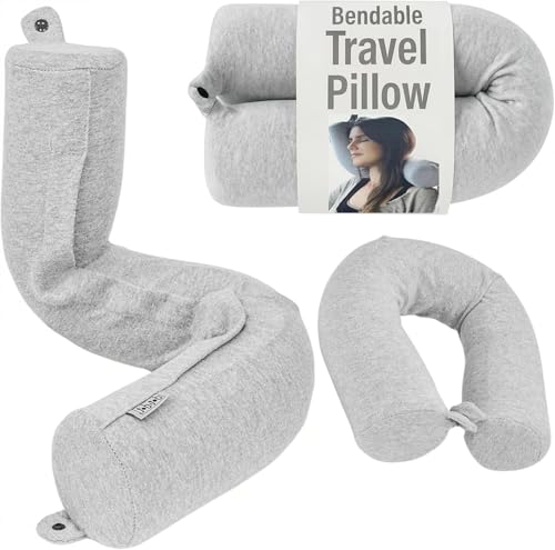 Dot&Dot Twist Memory Foam Travel Pillow for Airplanes - Travel Neck Pillow for Sleeping - Airplane Pillow for Neck Support, Chin, Lumbar and Leg - Adjustable, Bendable Neck Roll Pillow - color: Gray, size: Standard (26")