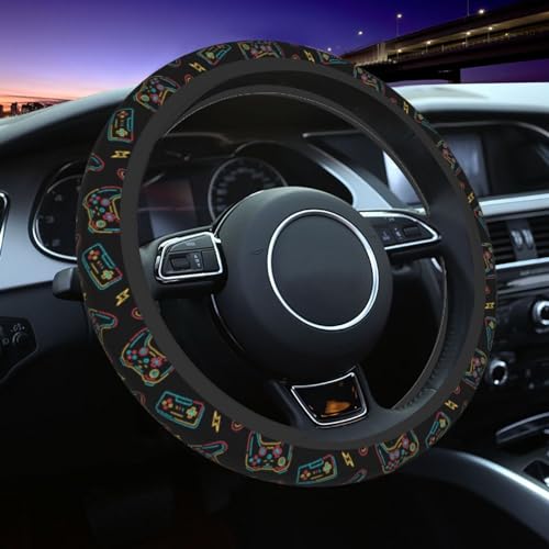 Game Steering Wheel Cover With 2 Car Coasters Non Slip Neoprene For Women Men Universal 15 Inch - color: Game