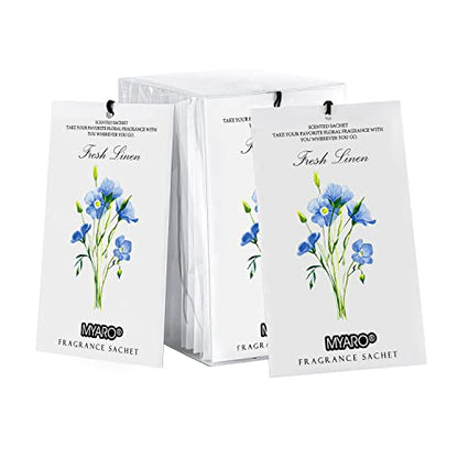 MYARO 12 Pack Fresh Linen Scented Sachets for Drawer, Closet & Car Air Freshener Bags | Odor Eliminator & Fabric Refresher | Crisp, Clean Home Fragrance Gift Set - color: Linen