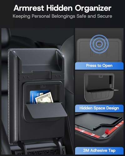 9PCS Center Console Organizer Tray for Tesla Model 3 Accessories 2024 2025 2026 [Premium PC + Silent Silicone Liner] Bottom Liners Armrest Privacy Hidden Storage Cup Holder Wireless Charging Pad - size: Model 3 Highland