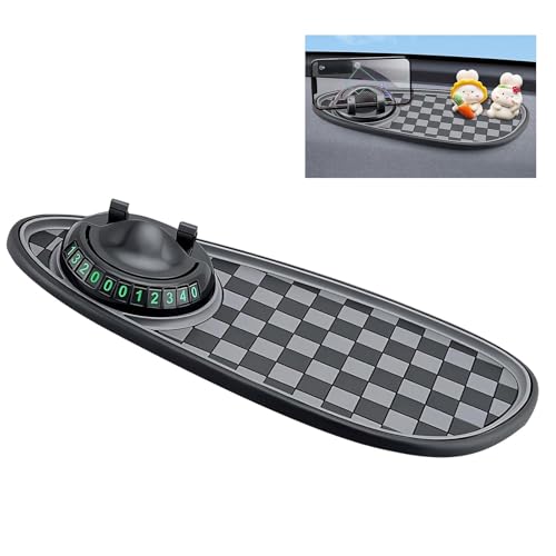 Car Dashboard Mat, Non-Slip Washable Center Console Storage Pad, 11.8" x 5.4" Rotatable Phone Holder Large Storage Tray Parking Number Sign, Universal Multifunctional Organizer (Black #B) - color: Black #B