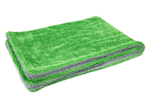 Autofiber Dreadnought Microfiber Car-Drying Towel, Superior Absorbency for Drying Cars, Trucks, and SUVs, Double-Twist Pile, One-Pass Vehicle-Drying Towel - Pack of 1, Green/Gray (20 inch x 30 inch) - color: Green/Gray