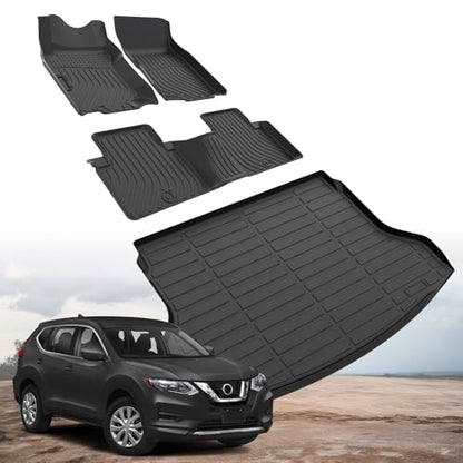 Floor Mats & Cargo Liner for Nissan Rogue 2014-2020(5-Seater Only, Not for Sport/Select/Hybrid), All Weather TPE Custom Fit Floor Liner for Nissan Rogue Anti-Slip Front & 2nd Row & Trunk Mat
