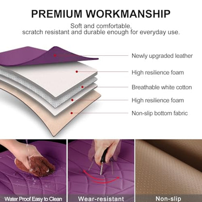 BEITK 2 Pack Leather Front Car Seat Cover Bottom Car Seat, Universal Anti-Slip Driver Car Seat Protectors with Storage Pocket, Waterproof Bottom Auto Seat Cushion Pad Mat for Most Vehicles(Purple) - color: cushion pair purple
