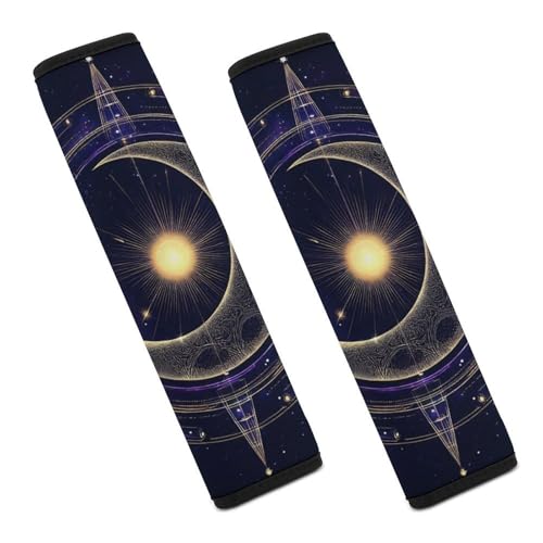 Fashion 2PCS Car Belt Covers, Sacred Geometric Symbol Purple Space Galaxy Stars Mystic Sun Moon Protect Your Shoulders Car Safety Seat Belt Strap - color: Color352