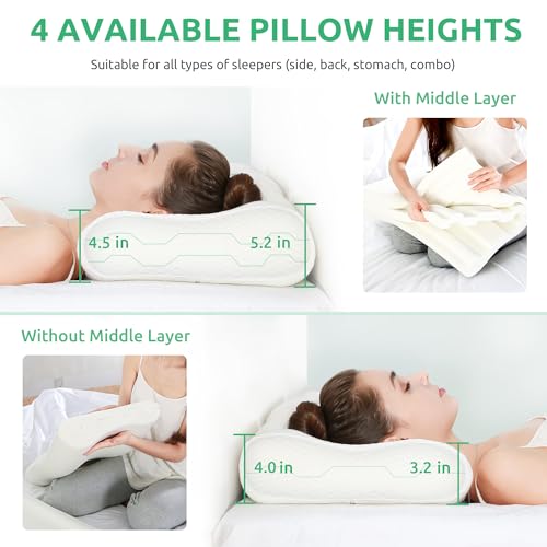 UTTU Cervical Pillow for Neck Pain Relief, Memory Foam Neck Pillow for Sleeping, Adjustable Orthopedic Sandwich Pillow, Contour Cooling for Side Back Stomach Sleeper, Travel(15.7"×11"×5.2"/4.5") - size: Travel Size