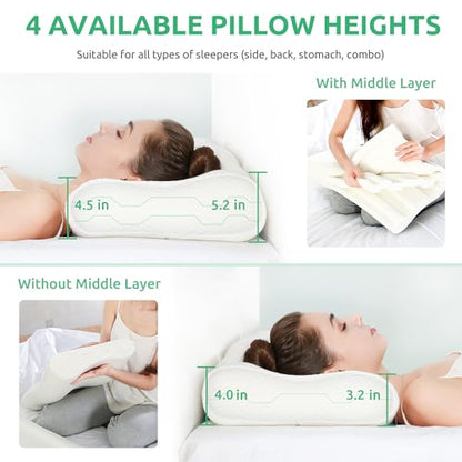 UTTU Cervical Pillow for Neck Pain Relief, Memory Foam Neck Pillow for Sleeping, Adjustable Orthopedic Sandwich Pillow, Contour Cooling for Side Back Stomach Sleeper, Travel(15.7"×11"×5.2"/4.5") - size: Travel Size