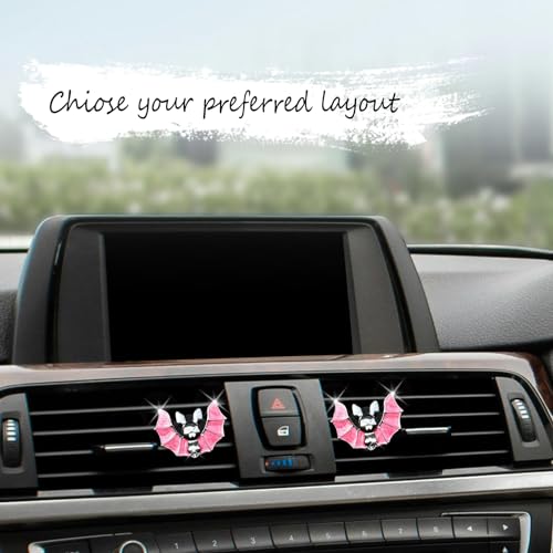ORIESSE Bat Air Vent Clips,2pcs Pink Black Vampire Bat Car Air Freshener Vent Clips Cute Goth Car Accessories Halloween Gothic Decor Gift,Refillable Essential Oil Outlet Diffusers