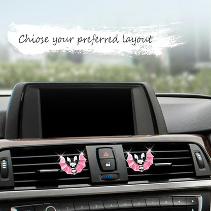 ORIESSE Bat Air Vent Clips,2pcs Pink Black Vampire Bat Car Air Freshener Vent Clips Cute Goth Car Accessories Halloween Gothic Decor Gift,Refillable Essential Oil Outlet Diffusers