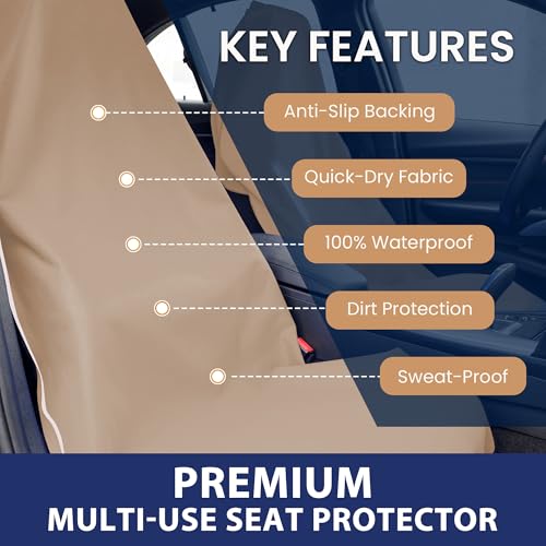 Dri Seats Waterproof Car Seat Cover – Premium Sweat Towel with Slip Resistant Backing for Front Seats in Cars, Trucks, SUVs – Universal Seat Covers & Liner, Easy Install (Tan, Large) - color: Tan, size: Large