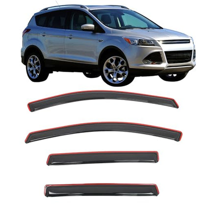 IKON MOTORSPORTS in Channel Window Visors Compatible with 2013-2019 Ford Escape, Slim Style Acrylic Smoke Rain Guards, Side Window Wind Deflectors 4PCS