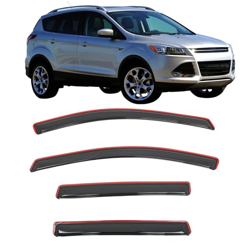 IKON MOTORSPORTS in Channel Window Visors Compatible with 2013-2019 Ford Escape, Slim Style Acrylic Smoke Rain Guards, Side Window Wind Deflectors 4PCS