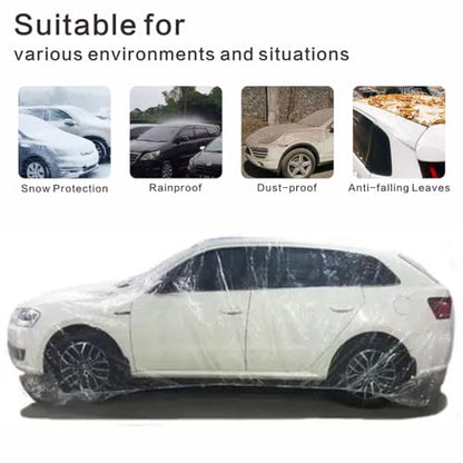 Clear Plastic Car Cover, 4 Pack Universal 12.5 x 21.7ft Disposable Full Car Cover with Elastic Band for Sedan Outdoor Snow Rain Dust Weather
