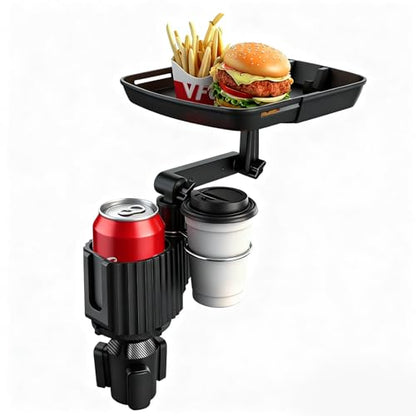 Car Cup Holder Tray Table 10-inch Car Food Tray Portable 4-in-1 Car Cup Holder Extender 360° Rotating with Phone Holder Essential for Road Trips