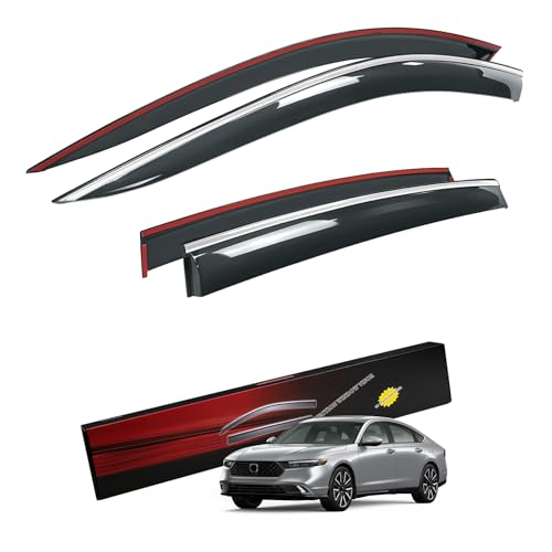 Sze Rain Guards for Honda Accord 2023-2026 LX EX-L Sport Touring Side Window Deflectors Anti-Rain Window Visors with Tape 304 Stainless Steel Trim All-Weather Protection Outside Channel-4pcs - style: Honda Accord 2023-2025
