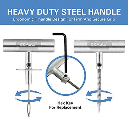 CKAuto Universal Tire Repair Kit, Heavy Duty Car Emergency Tool Kit for Flat Tire Puncture Repair, 36 Pcs Value Pack, Tire Plug Kit fit for Autos, Cars, Motorcycles, Trucks, RVs, etc. - size: 36 pcs