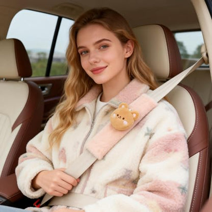 2 PCS Seat Belt Cover Pad, Cute Kawaii Animal Bear Seatbelt Covers for Kids and Adults, Winter Plush Fluffy Soft Seat Belt Cover, Cartoon Seatbelt Cushion,Car Seat Strap Pads (F-Bear) - color: F-Bear