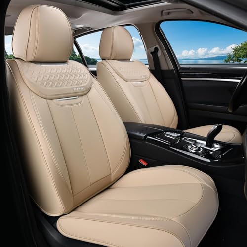 Coverado Seat Covers, Car Seat Covers Front Seats, Beige Nappa Leather Car Seat Covers, 2 Pack Waterproof Front Seat Covers, Breathable Leather Seat Cushion Universal Fit Most Cars Trucks - color: Beige, size: Front