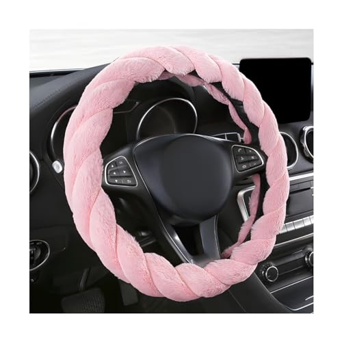 KVAEY Fluffy Car Steering Wheel Cover, 15 Inches Anti-Slip Round Fuzzy Winter Steering Wheel Protector, Soft Warm Plush Steering Wheel Cover for Women Girls, Car Accessories (Pink, Round) - color: Pink, size: Round