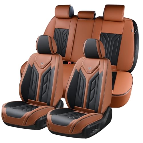 Coverado Seat Covers, Car Seat Covers Full Set, Leather Seat Covers for Cars, Automotive Seat Covers Car Seat Protector Car Accessories Fit for Most Sedans SUV Pick-up Truck(Black&Brown) - color: Black&Brown, size: FullSet