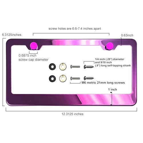 T304 Stainless Steel License Plate Frame – 8K Mirror Polish Finish, Rust-Resistant, Slim Design, Universal Fit, Includes Screw Caps, Washers & Stainless Steel Screws (Purple Pink) - color: Purple Pink