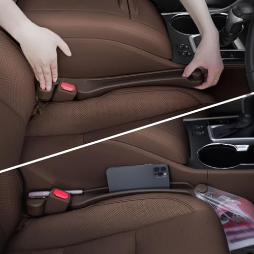 Car Seat Gap Filler Set of 2, 3IN1 Seat Side Gap Filler Plug with Storage Slot & Hook Function, Soft Foam Universal Fit Car SUV Truck Fill Gap Between Seats Console Organizer（Narrow Deep Brown） - color: Deep Brown, size: Narrow