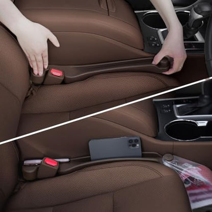 Car Seat Gap Filler 2 Pack Soft Foam Multifunctional Seat Side Gap Filler with Organizer & Hook Function, 3in1 Gap Stopper Universal Fit Car SUV Truck Fill The Gap Between Seat & Console (Deep Brown) - color: Dark brown, size: Most Cars – Standard