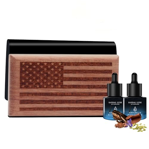 AirPurelle Car Air Freshener with Metal Clip Wood Air Freshener, 90 Days Long Lasting Spicy Sandalwood Scent, Includes 2x 8ML Refills, 0.54 FL OZ, Made in USA, Car Auto Accessories - size: 0.54 Ounce (Pack of 1)