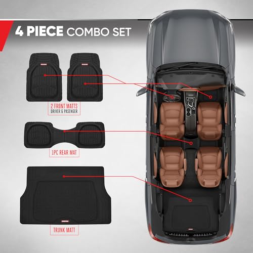 Motor Trend Original FlexTough Black Rubber Car Floor Mats with Cargo Liner - All Weather Automotive Floor Mats, Heavy Duty Trim to Fit Design, Odorless Floor Liners for Cars Truck Van SUV