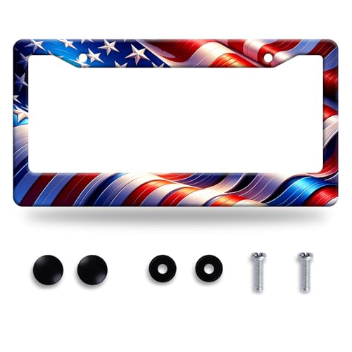 Watercolor American Flag License Plate Frame USA Flag License Plate Stainless Steel Funny License Plate Holder Patriotic America Car Accessory Decoration 12.3" x 6.3"for Men Women - color: Watercolor American Flag Pattern