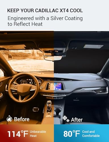 Proadsy Windshield Sun Shade for Cadillac XT4 2019-2025 2026 4-Layer Foldable Front Sunshade Protector Sun Visor Blocks UV Rays Keep Car Cooler - size: Cadillac XT4 2019-2026