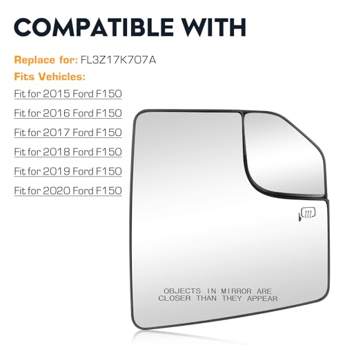 Passenger Right Side Heated Blind Spot Mirror Glass Fit for 2015-2020 Ford F-150, Side View Mirror Glass, Replacement for FL3Z17K707A - size: Passenger Side(Right)